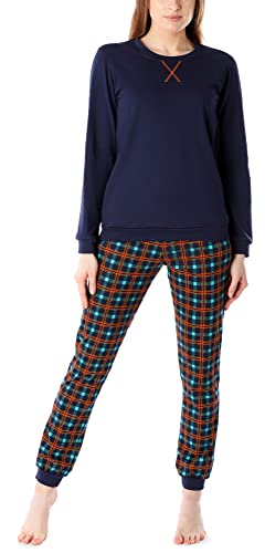 Merry Style Damen Lang Zweiteiliger Schlafanzug aus Baumwolle Pyjama Set Winter MS10-168 (Marineblau (Orange-Kariert), M) von Merry Style