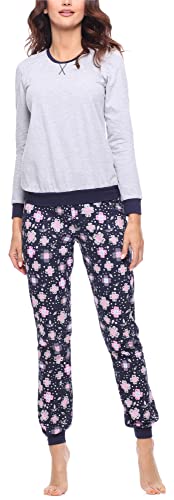 Merry Style Damen Lang Zweiteiliger Schlafanzug aus Baumwolle Pyjama Set Winter MS10-168 (Melange-Blumen, XXL) von Merry Style