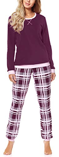 Merry Style Damen Lang Zweiteiliger Schlafanzug aus Baumwolle Pyjama Set Winter MS10-168 (Wein Kariert, M) von Merry Style