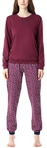 Merry Style Damen Lang Zweiteiliger Schlafanzug aus Baumwolle Pyjama Set Winter MS10-168 (Wein Sterne, XL) von Merry Style