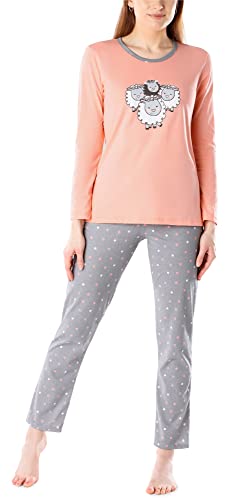 Merry Style Damen Lang Zweiteiliger Schlafanzug aus Baumwolle Pyjama Set Winter MS10-169 (Lachs Grau/Schafe, S) von Merry Style