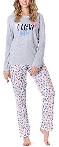 Merry Style Damen Lang Zweiteiliger Schlafanzug aus Baumwolle Pyjama Set Winter MS10-169 (Melange Schleife, S) von Merry Style