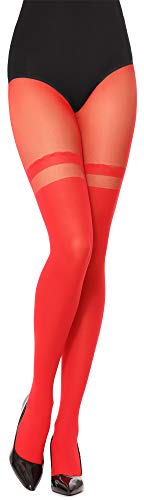 Merry Style Damen Overknee Strumpfhose mit Muster Strümpfe Optik MSSST001 (Rot, XS-S) von Merry Style
