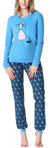 Merry Style Damen Schlafanzug Damen Schlafanzug Zweiteiler lang Pyjama Langarm Lange Hose mit Muster MS10-167 (Blau Gans, XXL) von Merry Style