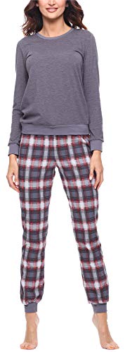 Merry Style Damen Schlafanzug Zweiteiler Pyjama lang bunt mit Muster (Dunkelmelange/Burgund, S) von Merry Style