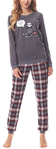 Merry Style Damen Schlafanzug Zweiteiler lang Pyjama Langarm Lange Hose mit Muster MS10-167 (Dunkelmelange Burgund, S) von Merry Style
