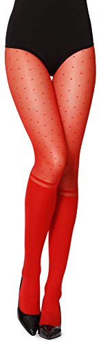 Merry Style Damen Strumpfhose gepunktet mit Muster Kniestrümpfe Optik 20 DEN (Rot, S) von Merry Style