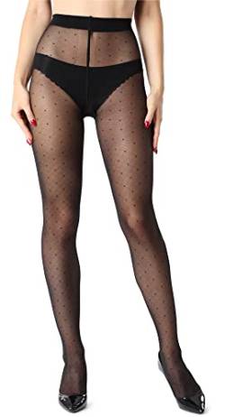 Merry Style Damen Strumpfhose mit Muster Fischnetz gepunktet 40 DEN MSGI047 (Schwarz, L) von Merry Style