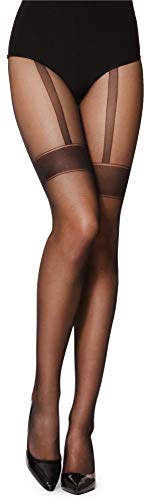 Merry Style Damen Strumpfhose mit Muster Strapsstrümpfe Optik 20 DEN GI1107 (Schwarz-1107, L) von Merry Style