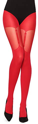 Merry Style Damen Strumpfhose mit Muster Strapsstrümpfe Optik 40 DEN MS 260(Rot, S (32-36)) von Merry Style