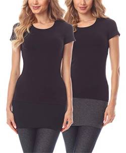 Merry Style Damen Verlängerungsgurt für Hemden T-Shirts Nierenwärmer Minirock MS10-202 2PACK (2Pack-Schwarz/Dunkelmelange, 3XL) von Merry Style