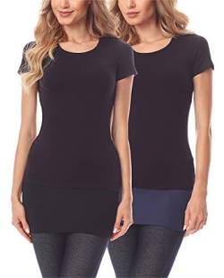 Merry Style Damen Verlängerungsgurt für Hemden T-Shirts Nierenwärmer Minirock MS10-202 2PACK (2Pack-Schwarz/Marineblau, M) von Merry Style