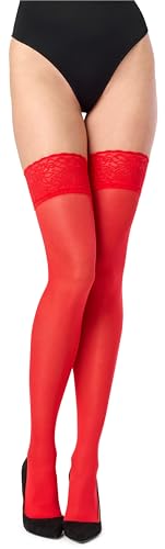 Merry Style Damen halterlose Mikrofaser 40 DEN Strümpfe mit Spitze MSSSJ01 EU XS-S (Rot, 1/2 (32-38)) von Merry Style