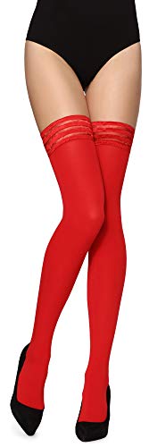 Merry Style Damen microfaser halterlose Strümpfe MS 216 (Rot, M-L (40-44)) von Merry Style