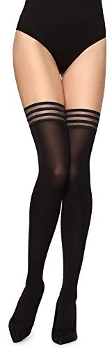 Merry Style Damen microfaser halterlose Strümpfe MS 216 (Schwarz, XS-S (32-38)) von Merry Style