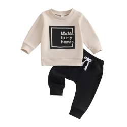 Baby Junge Mädchen MAMA'S BESTIE Bekleidungsset 2PCS Langarm Rundhalspullover Sweatshirt Hemd Elastische Taille Jogger Lange Hose Kleinkind Valentinstag Trainingsanzüge (Khaki , 12-18 Months ) von Mesalynch