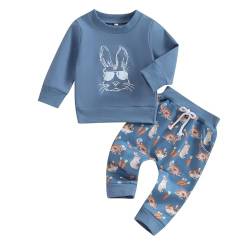 Kleinkind Baby Mädchen Jungen Ostern Trainingsanzüge 2PCS Set Langarm Buchstaben Ostern Hase Eier Druck Sweatshirt Elastische Taille Lange Hose Baby Ostern Bekleidungsset (Blau1 , 12-18 Months ) von Mesalynch