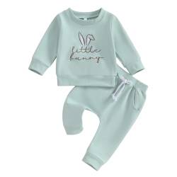 Kleinkind Baby Mädchen Jungen Ostern Trainingsanzüge 2PCS Set Langarm Buchstaben Ostern Hase Eier Druck Sweatshirt Elastische Taille Lange Hose Baby Ostern Bekleidungsset (Hellgrün , 6-12 Months ) von Mesalynch