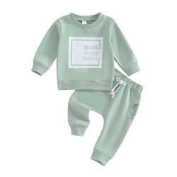 Mesalynch Baby Junge Mädchen MAMA'S BESTIE Bekleidungsset 2PCS Langarm Rundhals Sweatshirt Hemd Elastische Taille Jogger Lange Hose Kleinkind Valentinstag Trainingsanzüge (Grün2, 3-6 Months) von Mesalynch