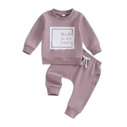 Mesalynch Baby Junge Mädchen MAMA'S BESTIE Bekleidungsset 2PCS Langarm Rundhals Sweatshirt Hemd Elastische Taille Jogger Lange Hose Kleinkind Valentinstag Trainingsanzüge (Lila2, 3-6 Months) von Mesalynch