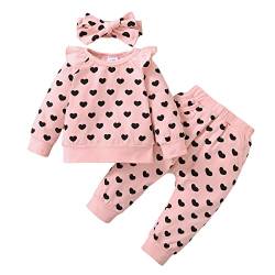 Mesalynch Baby Jungen Mädchen Liebe Herz Trainingsanzüge Set Langarm Sweatshirt Hemd Elastische Taille Lange Jogginghose Bowknot Stirnband Valentinstag Bekleidungssets (Roas2, 18-24 Months) von Mesalynch