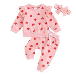 Mesalynch Baby Jungen Mädchen Liebe Herz Trainingsanzüge Set Langarm Sweatshirt Hemd Elastische Taille Lange Jogginghose Bowknot Stirnband Valentinstag Bekleidungssets (Rosa1, 18-24 Months) von Mesalynch