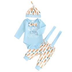 Mesalynch Neugeborene Baby Jungen Mein Erstes Ostern Bekleidungsset 3pcs Langarm Osterhase Buchstaben Mein Erster Ostern Druck Strampler Body Spaghettiträger Lange Hose Mit Hut (Blau, 12-18 Months) von Mesalynch