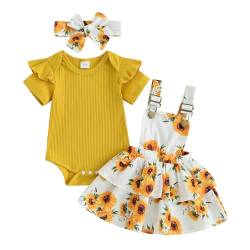 Mesalynch Neugeborenes Baby Mädchen Blumen Bekleidungsset 3pcs Strampler Rock Set Kurzarm Rüschen Schulter Strampler Strapse Tutu Rock mit Stirnband Mädchen Sommer Kleidung (Gelb4, 3-6 Monate) von Mesalynch