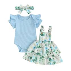 Neugeborenes Baby Mädchen Oster Bekleidungsset 3 Stücke Strampler Rock Set Kurzarm.Rüschen Schulter Strampler Strapse Tutu Hasenrock mit Stirnband Mädchen Ostern Kleidung (Blau , 18-24 Months ) von Mesalynch