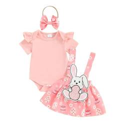 Neugeborenes Baby Mädchen Oster Bekleidungsset 3 Stücke Strampler Rock Set Kurzarm.Rüschen Schulter Strampler Strapse Tutu Hasenrock mit Stirnband Mädchen Ostern Kleidung (Rosa 2 , 0-3 Months ) von Mesalynch