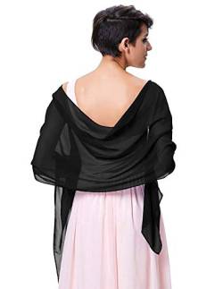 Damen-Schal aus Seide, Pashmina, für Hochzeit, Abendveranstaltung, Zeremonie, Party, 180 cm x 70 cm, Schwarz von Mescara