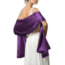 Damen Stola aus Satin, Schal aus Satin, Wickeltuch, Pashmina, 240 cm x 75 cm, für Abendveranstaltungen, Feiern, Hochzeiten, violett von Mescara