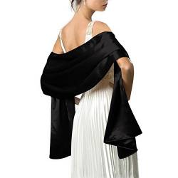 Damen Stola aus Satin Schal aus Satin – Wickeltuch Pashmina 240 cm x 75 cm für Abend Zeremonien Party Hochzeit, Schwarz von Mescara