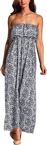 Mescara Damen Sommerkleider Maxikleider Bandeau Lange Cocktailkleid Schulterfrei (Medium, 00-Blau) von Mescara