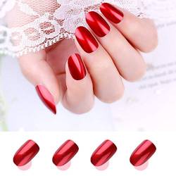 24 Stück Red Mirror Fake Nails Full Cover Ovale künstliche falsche Nägel für Frauen und Mädchen von Meschett