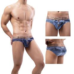 Meshal Herren Baumwolle Sexy Fake Jeans Unterwäsche Stretch 3D Denim Gedruckt Personalisierte Boxershorts, 3er-Pack Large von Meshal