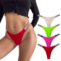 Meshal Sexy Stringtanga für Damen, Baumwolle, T-Rücken, Unterhose, 5er-Pack, Hipster, Solides 4er-Pack, S von Meshal