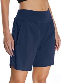 Mesing Damen Sporthose Kurz Laufhose High Waist Sport Shorts Atmungsaktiv Fitness Kurze Hose mit Innenslip und Reißverschlusstasche Hinten DK3085W-Blue-L von Mesing