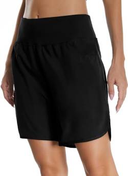 Mesing Damen Sporthose Kurz Laufhose High Waist Sport Shorts Atmungsaktiv Fitness Kurze Hose mit Innenslip und Reißverschlusstasche Hinten DK3095W-Black-M von Mesing