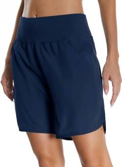 Mesing Damen Sporthose Kurz Laufhose High Waist Sport Shorts Atmungsaktiv Fitness Kurze Hose mit Innenslip und Reißverschlusstasche Hinten DK3095W-Blue-M von Mesing