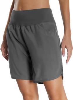 Mesing Damen Sporthose Kurz Laufhose High Waist Sport Shorts Atmungsaktiv Fitness Kurze Hose mit Innenslip und Reißverschlusstasche Hinten DK3095W-Grey-S von Mesing