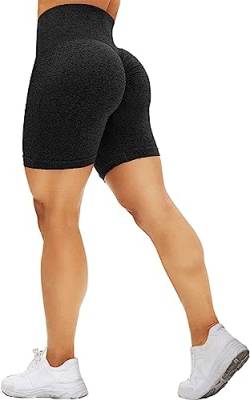 Mesing Radlerhose Sporthose Damen Kurz Scrunch Butt Shorts Hotpants Blickdichte Push Up Kurze Leggings für Gym Sport Yoga Workout DK3055W-Black-L von Mesing