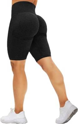 Mesing Radlerhose Sporthose Damen Kurz Scrunch Butt Shorts Hotpants Blickdichte Push Up Kurze Leggings für Gym Sport Yoga Workout DK3075W-Black1-L von Mesing