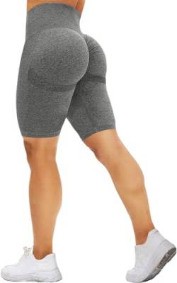 Mesing Radlerhose Sporthose Damen Kurz Scrunch Butt Shorts Hotpants Blickdichte Push Up Kurze Leggings für Gym Sport Yoga Workout DK3075W-Grey-L von Mesing