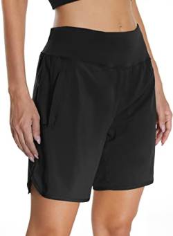 Mesing Sporthose Damen Kurz Laufhose High Waist Sport Shorts Atmungsaktiv Fitness Kurze Hose mit Innenslip und Reißverschlusstasche DK3085W-Black1-XL von Mesing