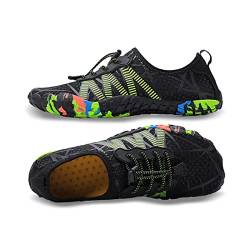 Mesing Wasserschuhe Barfußschuhe Schnell Trocknend Badeschuhe Schwimmschuhe Leicht rutschfest Strandschuhe Aquaschuhe für Herren Damen SUX1788-BlackGreen-EU37 von Mesing