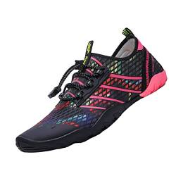 Mesing Wasserschuhe Barfußschuhe Schnell Trocknend Badeschuhe Schwimmschuhe Leicht rutschfest Strandschuhe Aquaschuhe für Herren Damen SUX99621-Black-RoseRed-EU39 von Mesing