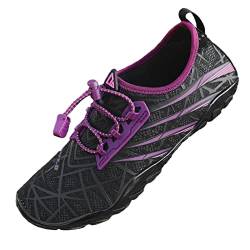 Mesing Wasserschuhe Barfußschuhe Schnell Trocknend Badeschuhe Schwimmschuhe Leicht rutschfest Strandschuhe Aquaschuhe für Herren Damen SUX99622-Black-Purple-42EU von Mesing