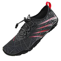 Mesing Wasserschuhe Barfußschuhe Schnell Trocknend Badeschuhe Schwimmschuhe Leicht rutschfest Strandschuhe Aquaschuhe für Herren Damen SUX99622-Black-Red-EU42 von Mesing