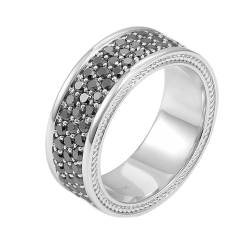 925 Silber Ringe mit Stein, Herren 925 Sterling Silber Ehering-Inlay mit schwarzem Moissanit (Größe Anpassen) von Mesnt